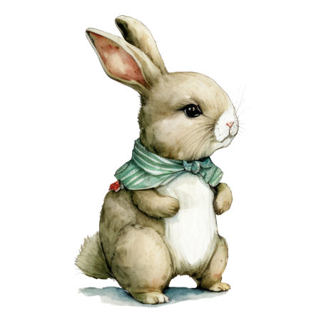 watercolor drawing of a cute easter bunnyの写真素材
