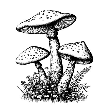 Mushrooms sketch stock vector illustrationのイラスト素材