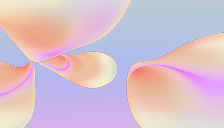 Abstraction of wavy shapes similar to petals in pink and blue tones.