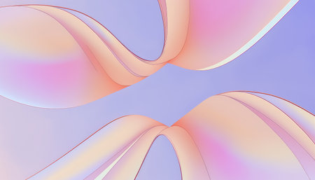 Abstraction of wavy shapes similar to petals in pink and blue tones.
