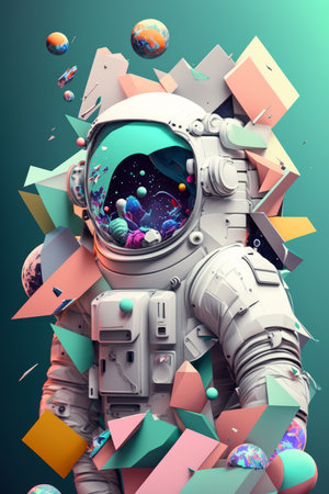 Abstract pastel shapes combined to form an astronaut in a whimsical style.の写真素材