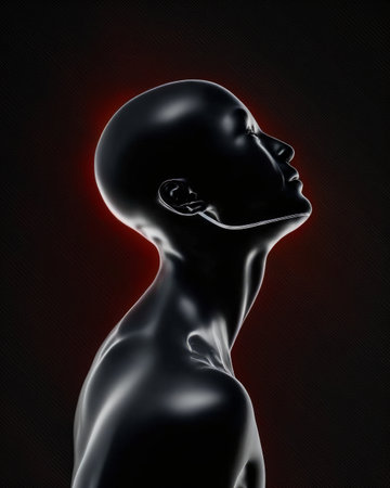 human body, head and torso in black, with a red glow at the back.の写真素材