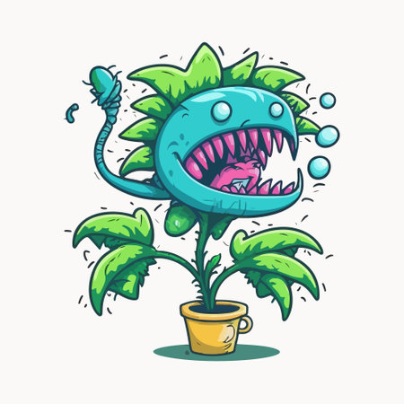 Funny carnivorous plant, a creative cartoon illustration, suitable for printing, advertising, mobile applications, and T-shirt designsのイラスト素材