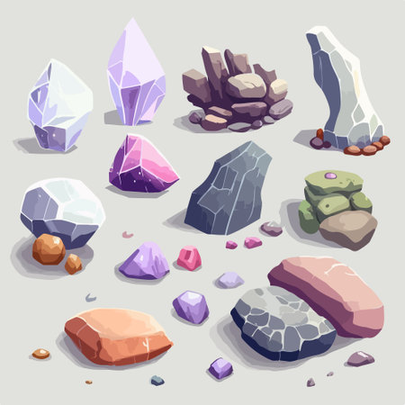vector set illustration in cartoon style stones and rocks.のイラスト素材