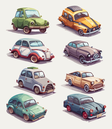 retro cars vector set illustration in cartoon style.のイラスト素材