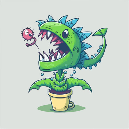 Funny carnivorous plant, a creative cartoon illustration, suitable for printing, advertising, mobile applications, and T-shirt designsのイラスト素材