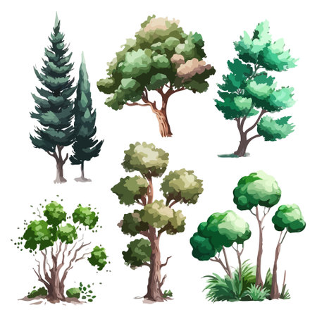 tree and bushes, vector set of illustrations in cartoon style.のイラスト素材