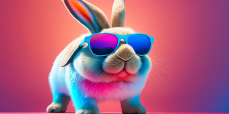 A colorful background featuring a bunny with sunglasses, giving a cool and trendy vibe.の写真素材