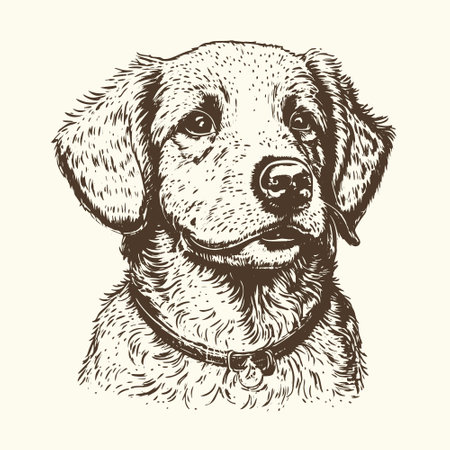 A vintage-style hand-drawn vector illustration sketch of a cute dog.のイラスト素材