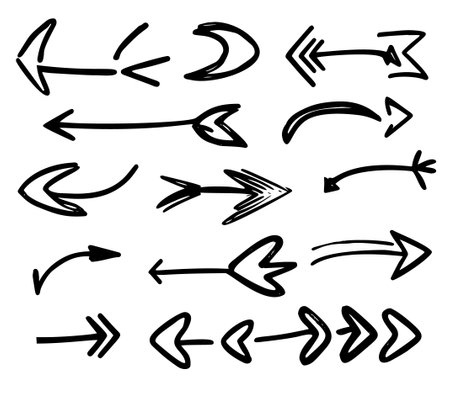 Hand-drawn arrow collection in a vector doodle style.のイラスト素材