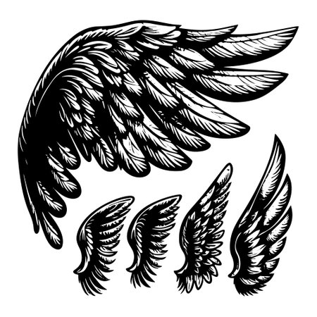 hand-drawn vector illustration collection of angel and bird wings sketches.のイラスト素材