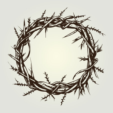A hand-drawn vector illustration sketch depicting the crown of thorns, a religious symbol of Christianity often associated with Easter.のイラスト素材