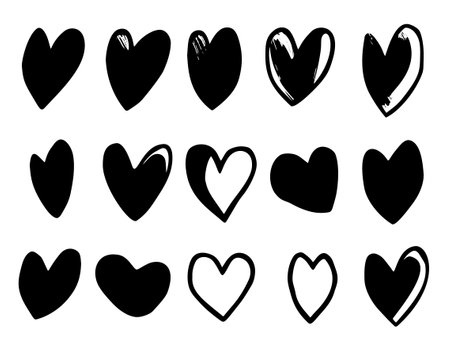 A cute doodle-style hand-drawn icon of a black heart, symbolizing love.のイラスト素材