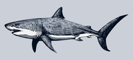 Hand-drawn vintage engraving illustration of a great white shark.のイラスト素材