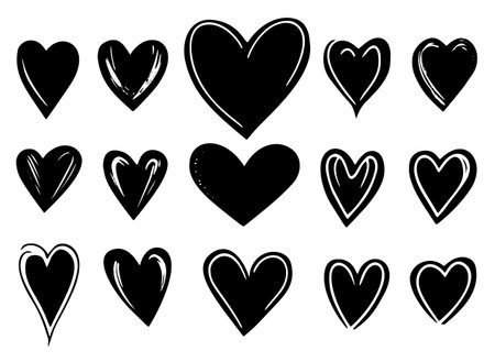 A cute doodle-style hand-drawn icon of a black heart, symbolizing love.のイラスト素材