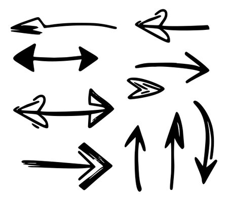 Hand-drawn arrow collection in a vector doodle style.のイラスト素材