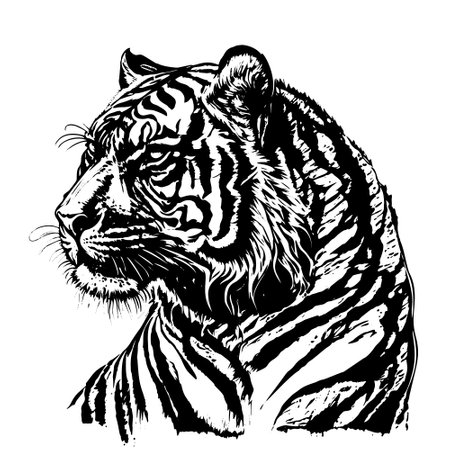 A hand-drawn vector illustration sketch of a tiger, a large predatory cat.のイラスト素材