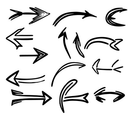 Hand-drawn arrow collection in a vector doodle style.のイラスト素材