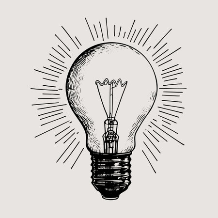 Sketch style light bulb illustration, hand-drawn in a vintage style.のイラスト素材