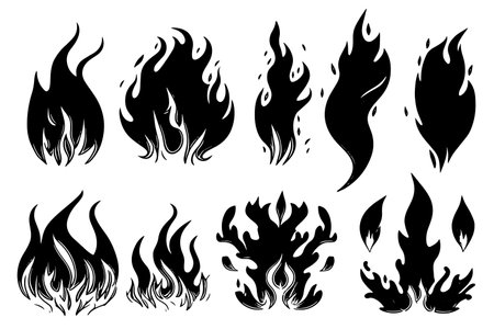 A collection of flames, drawn by handのイラスト素材