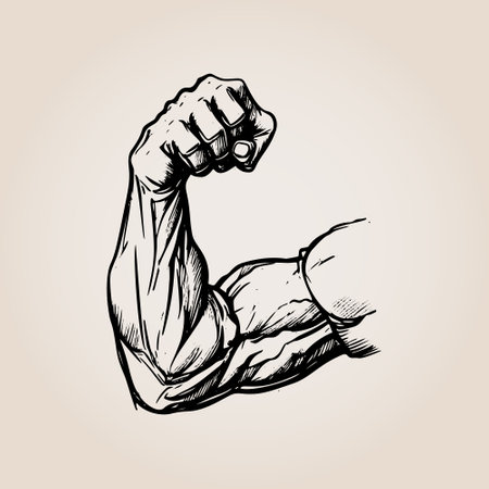Vintage engraved style illustration of a strong arm sketch.のイラスト素材