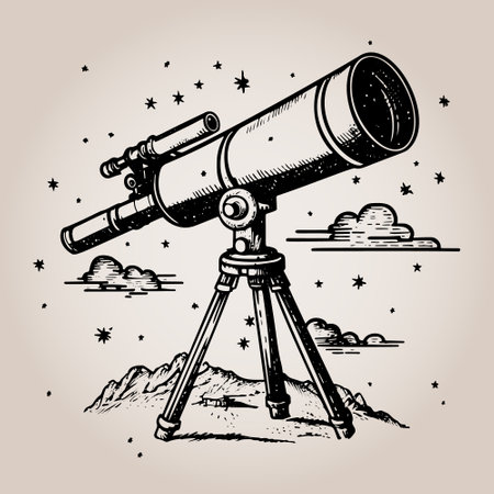 Vintage engraving style sketch of a telescope.のイラスト素材