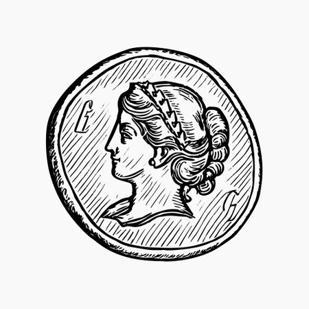 The sketch of an ancient coin in a vintage style engraving.のイラスト素材