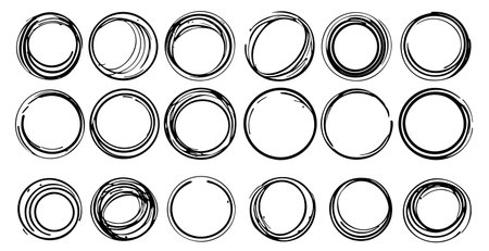 A set of hand-drawn ovals or highlight circles with a line art style.のイラスト素材