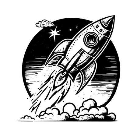 A vintage-style engraved sketch of a rocket.のイラスト素材