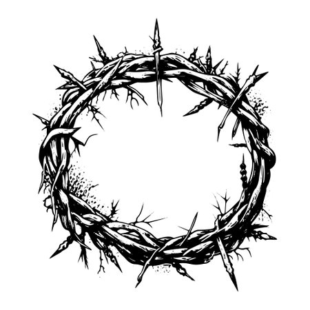 A hand-drawn vector illustration sketch depicting the crown of thorns, a religious symbol of Christianity often associated with Easter.のイラスト素材