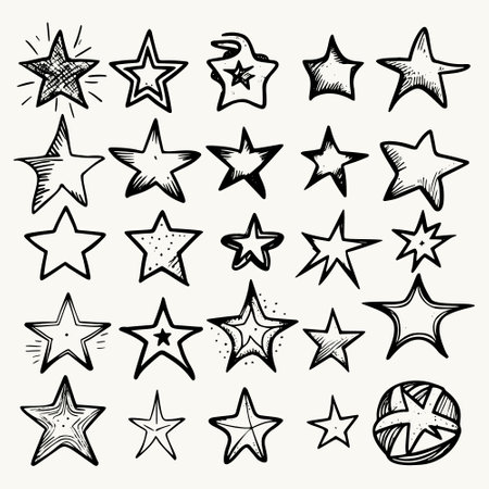 A collection of doodles in a sketch style featuring stars.のイラスト素材