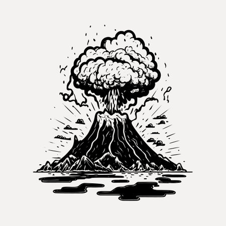 A vintage engraving style sketch of a volcano.のイラスト素材