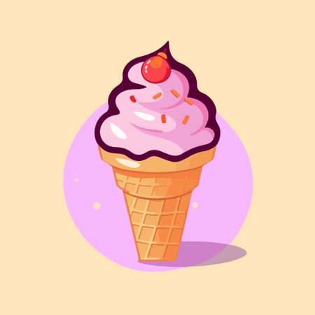 Flat cartoon style illustration of an ice cream cone icon, isolated and representing a sweet food concept.のイラスト素材