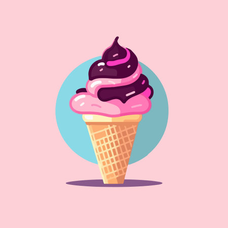 Flat cartoon style illustration of an ice cream cone icon, isolated and representing a sweet food concept.のイラスト素材