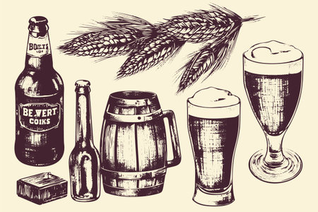 Hand-drawn vector sketches of various beer-related objects.のイラスト素材