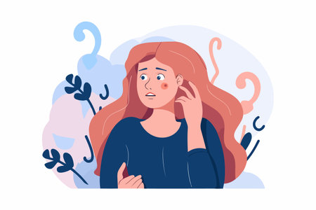 Vector illustration of a girl searching for solutions and creating ideas.のイラスト素材
