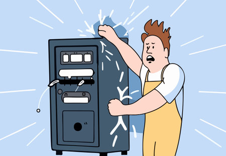 A man getting an electric shock from a dashboard. vector illustration.のイラスト素材