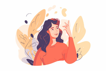 Happy woman showing a lightbulb above her head, indicating a creative idea or problem solving. vector illustration.のイラスト素材