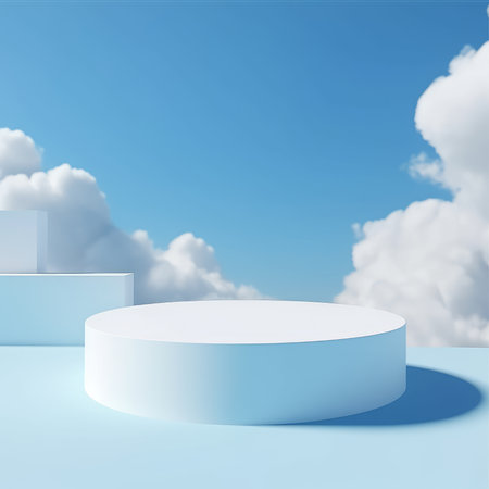 Blue sky podium for product placement 3D rendering.の写真素材