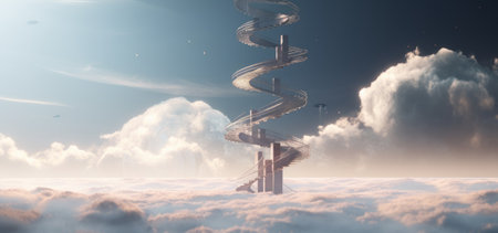 3D illustration of a stunning staircase ascending into the sky.