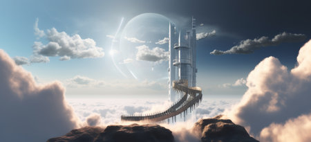 3D illustration of a stunning staircase ascending into the sky.の写真素材