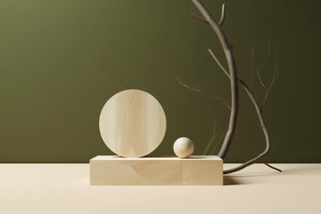 Beige rock 3D podium for showcasing cosmetic and beauty products on a brown background with a sun shadow. The display gives an abstract minimal studio look, set in a nature landscape.の写真素材