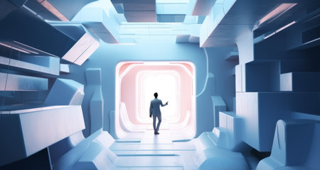 3D illustration of virtual travel with people.の写真素材