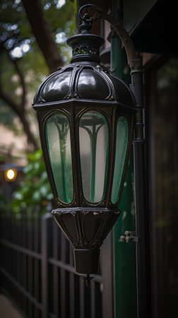 lantern hanging from a pole.の写真素材