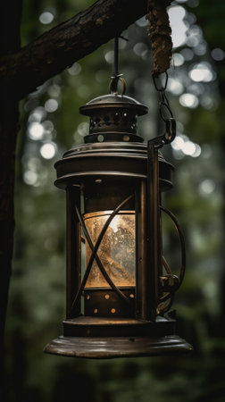 lantern hanging from a pole.の写真素材