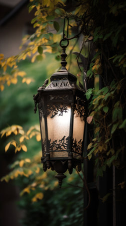 lantern hanging from a pole.の写真素材