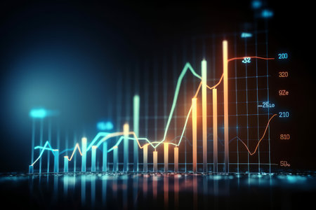 A digital graph chart representing the stock trade market for businesses to invest in, showcasing growth and profit. Utilizing generative AI technology.の写真素材