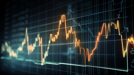 Financial graphs on digital screen, trading market and economic concept.の写真素材