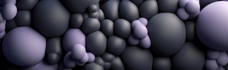 3D rendered abstract wallpaper created from a composition of violet and charcoal balloons.の写真素材