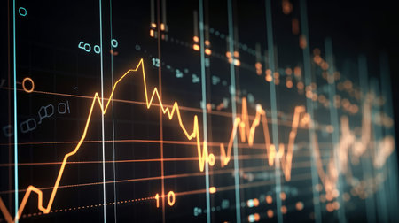 Financial graphs on digital screen, trading market and economic concept.の写真素材